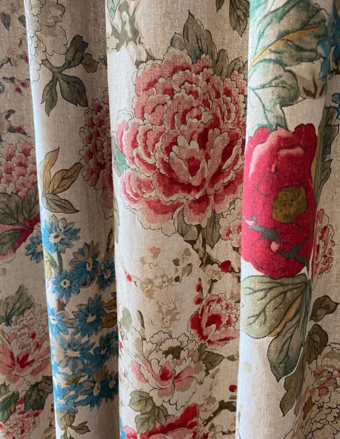 Linen Curtains with Large Pink Peonies & Roses – Romantic Floral Botanical Drapes for Living Room, Bedroom, or Kitchen (Set of 2 Panels)