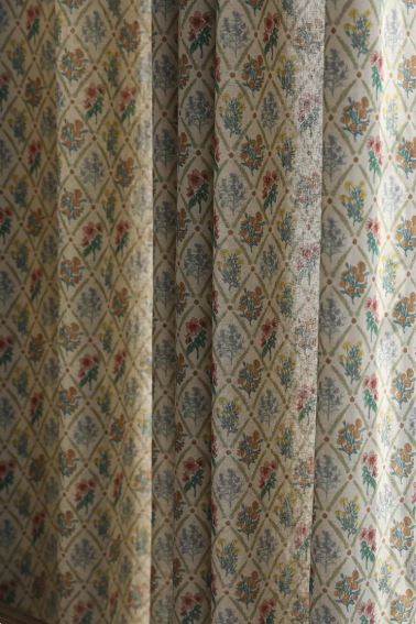 Floral Diamond Linen Curtains – French Vintage Botanical Print Drapes, Bohemian Curtain Panels for Living Room & Bedroom (Set of 2)