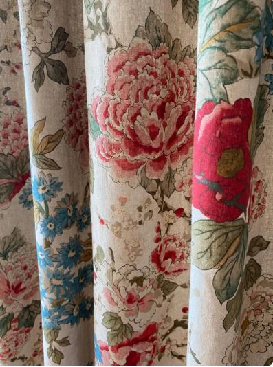 Linen Floral Curtains – Romantic Peonies & Roses Botanical Drapes, Vintage Farmhouse Window Panels for Living Room & Bedroom