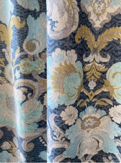 Linen Damask Curtains – Elegant Baroque Floral Pattern Drapes, French Country Window Panels for Living Room & Bedroom