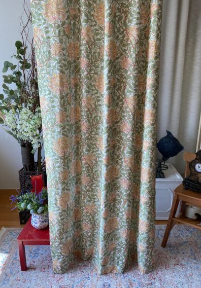 Linen Curtains Honeysuckle & Leaf Botanical Floral Drapes | Cottage Retro Style Window Panels for Living Room, Bedroom & Café – Set of 2