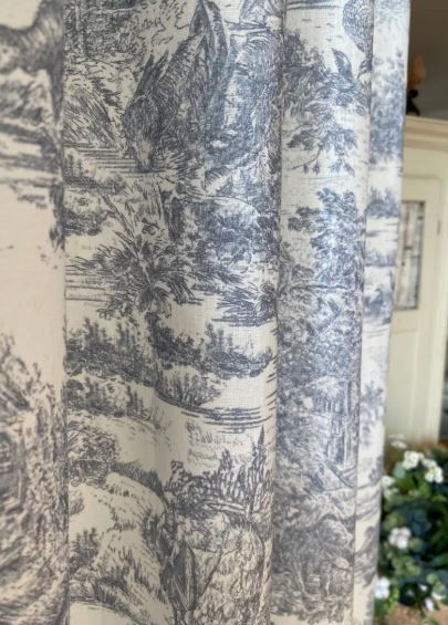 Gray Toile de Jouy Linen Curtains – French Country Classic Scenic Print Drapes for Living Room & Bedroom, Set of 2