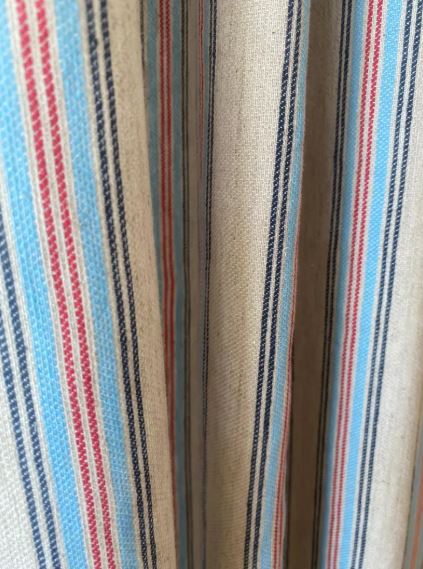 Blue Striped Linen Curtains – Farmhouse French Country Beige Window Drapes | Vintage Style Living Room & Bedroom Curtain Panels (Set of 2)