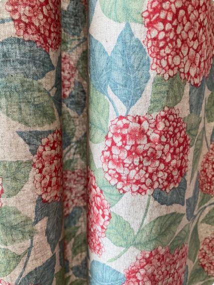 Hydrangea Floral Linen Curtains – Farmhouse Flower Pattern Drapes | French Country Linen Curtain Panels for Living Room & Bedroom (Set of 2)