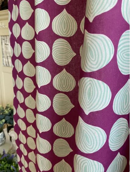 Modern Scandinavian Onion Pattern Linen Curtains – Purple & White Geometric Farmhouse Drapes – Kitchen, Dining Room, Café Window Panels (Set of 2)