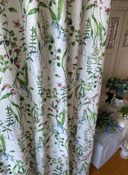 Botanical Wildflower Linen Curtains – Farmhouse Floral Drapes – Green & Pink Nature Print Window Panels for Living Room & Bedroom (Set of 2)