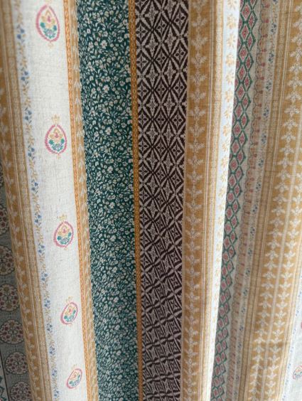 Bohemian Striped Linen Curtains – Vintage Block Print Window Panels, Natural Earth Tone Drapes, Custom Length for Living Room & Bedroom
