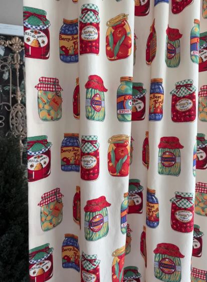Vintage Mason Jar Tab Top Curtains – Linen Cotton Drapes with Whimsical Jar Print for Kitchen, Kids’ Room, Cafe or Divider Panels